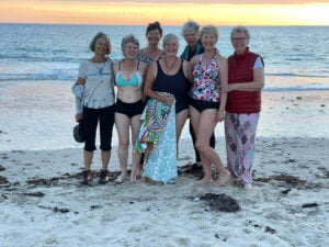 Seven women at the beach